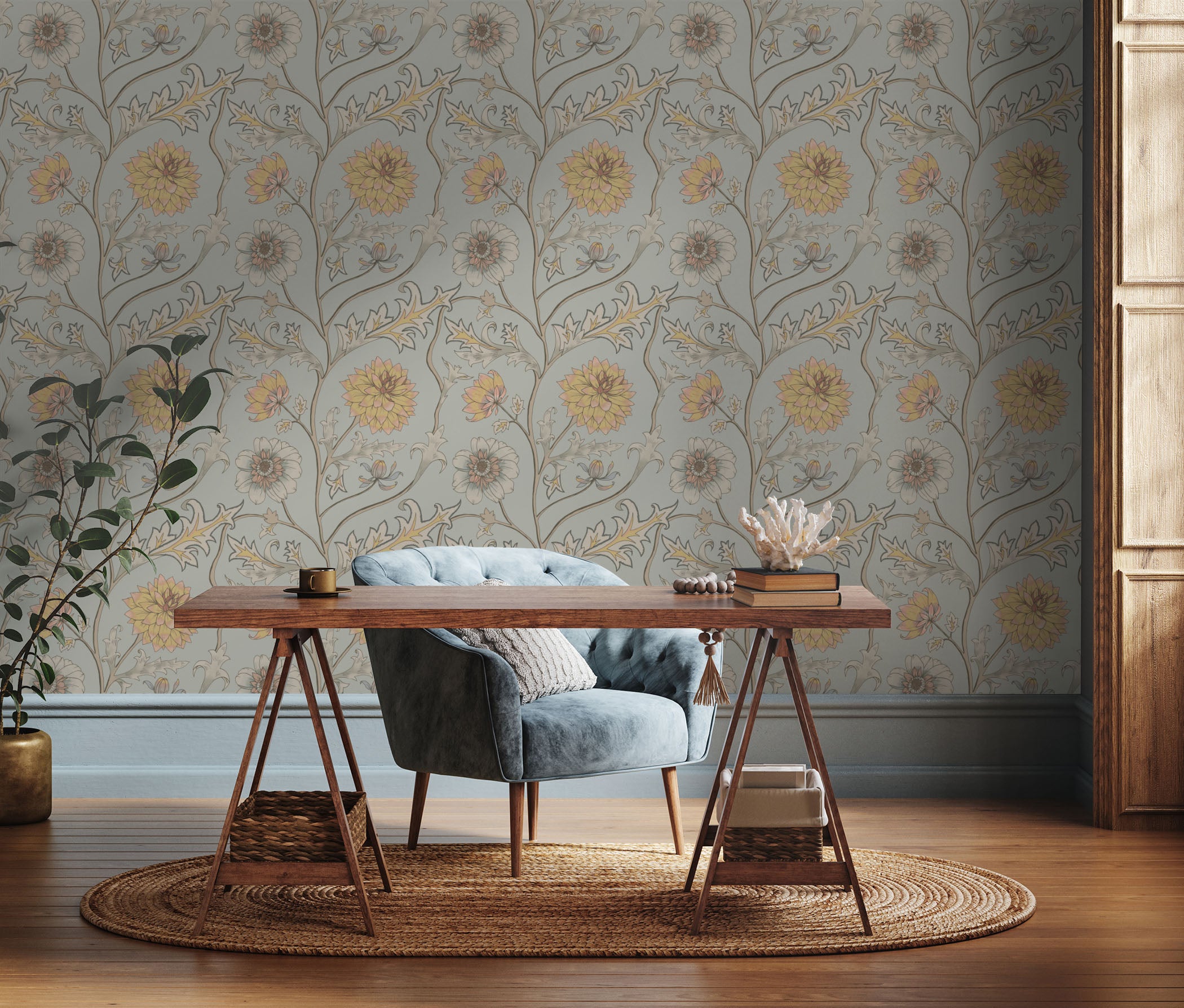 Papier peint Dahlia grimpant, Gris