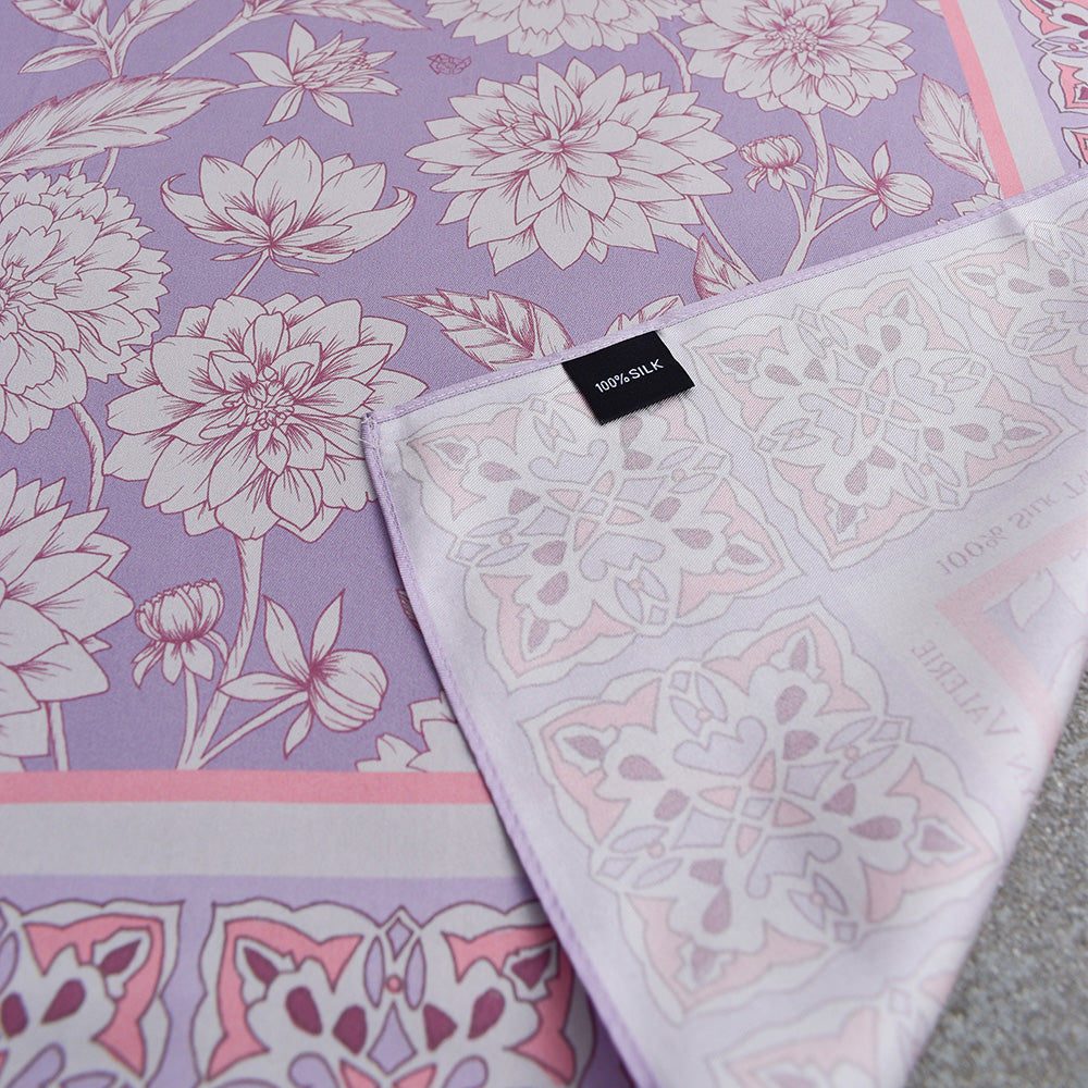 Lilac Silk Scarf, Dahlia Blooms