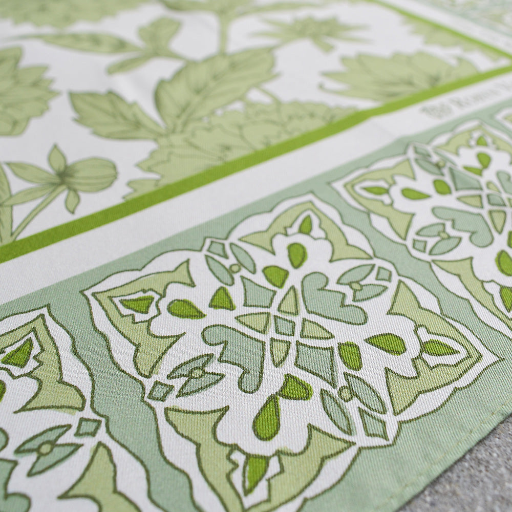 Pistachio Silk Scarf, Dahlia Blooms