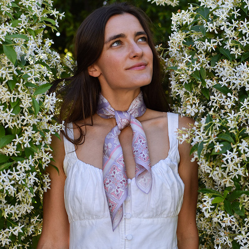 Lilac Silk Scarf, Dahlia Blooms