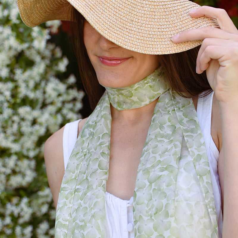 Green Hydrangeas Silk Chiffon Scarf