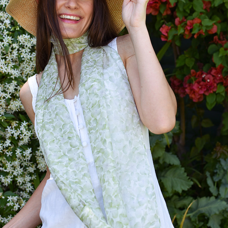 Green Hydrangeas Silk Chiffon Scarf
