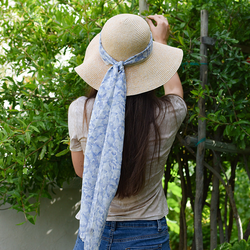 Foulard en mousseline de soie - Hortensias bleus