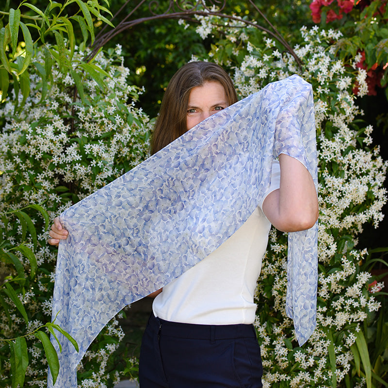 Blue Hydrangeas Silk Chiffon Scarf