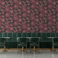 Dahlia Blooms Wallpaper, Vintage Merlot