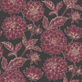 Dahlia Blooms Fabric, Vintage Merlot