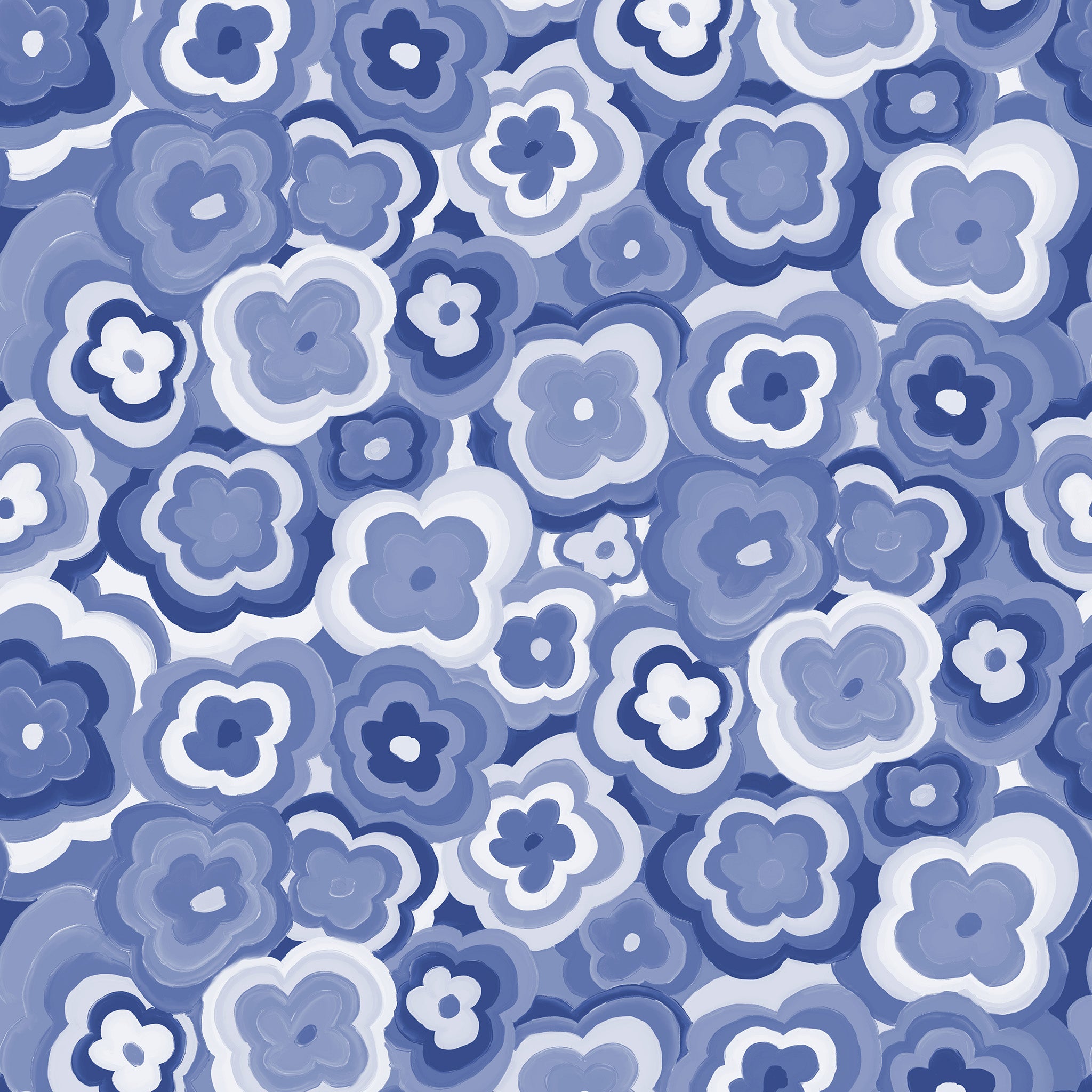 Papier peint rétro floral, bleus