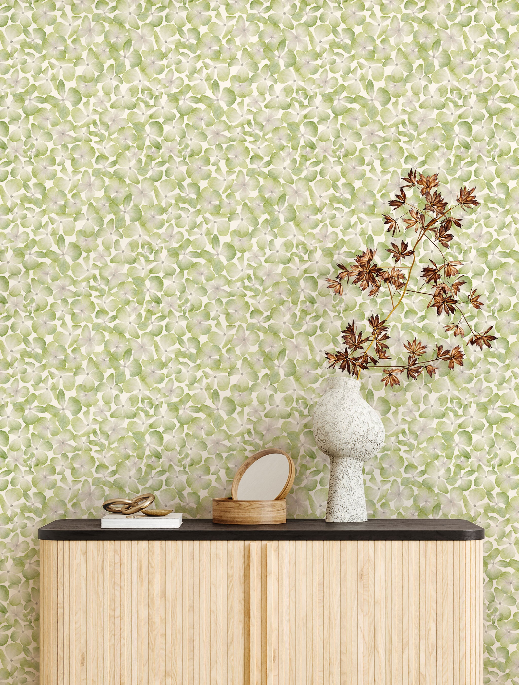 Papier peint Hortensia, Vert