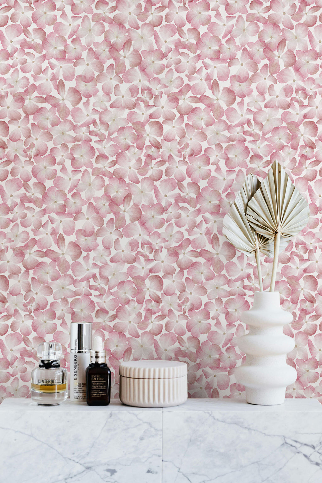 Papier peint hortensias, rose