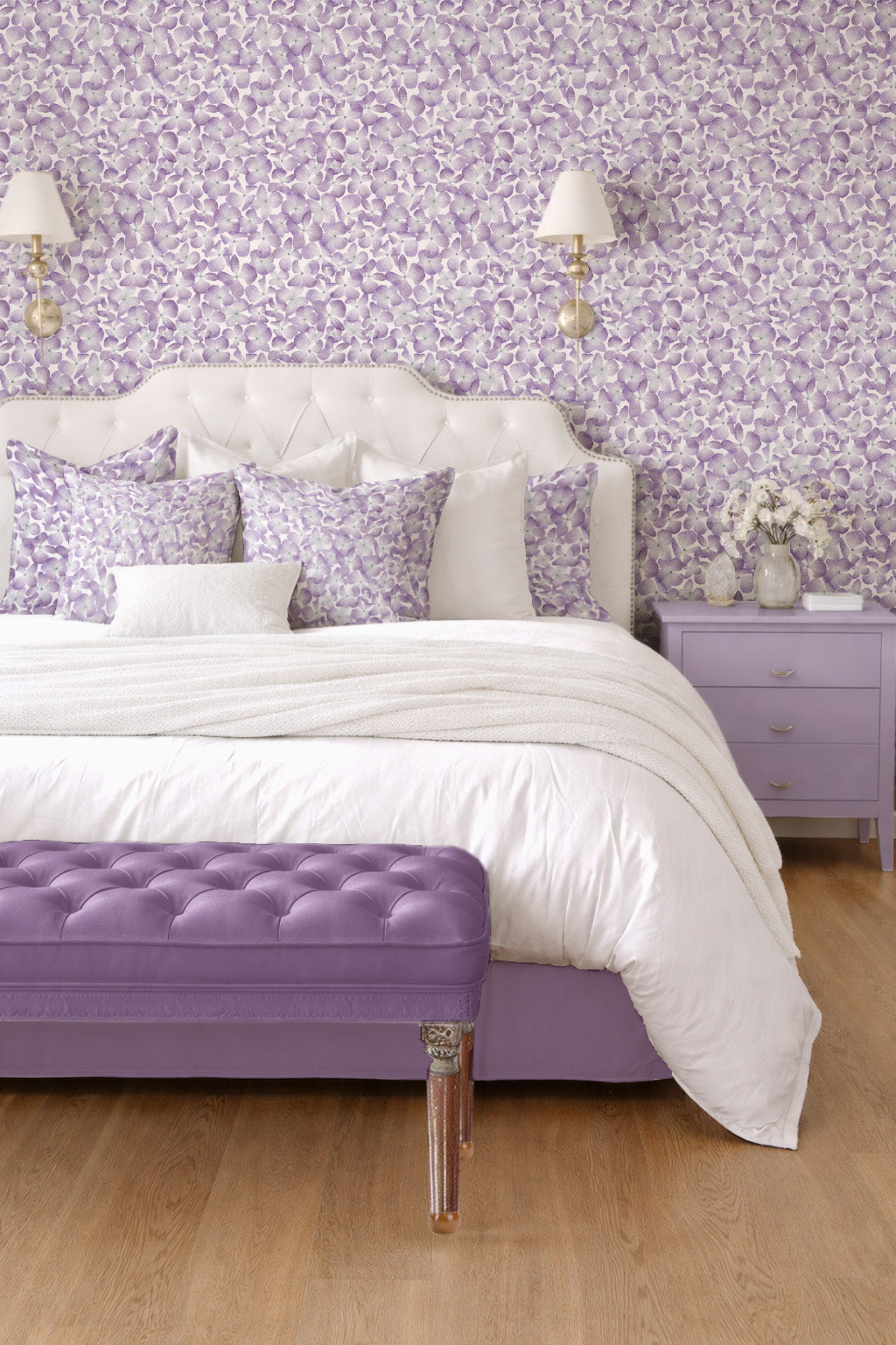 Papier peint hortensias, violet