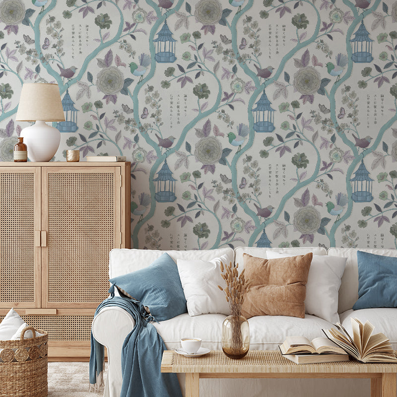 Papier peint Jardin japonais, tons bleus