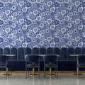 Papier peint rétro floral, bleus