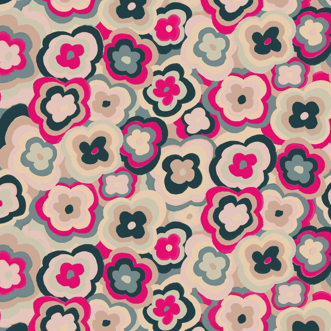 Retro Floral Fabric, Hot Pink