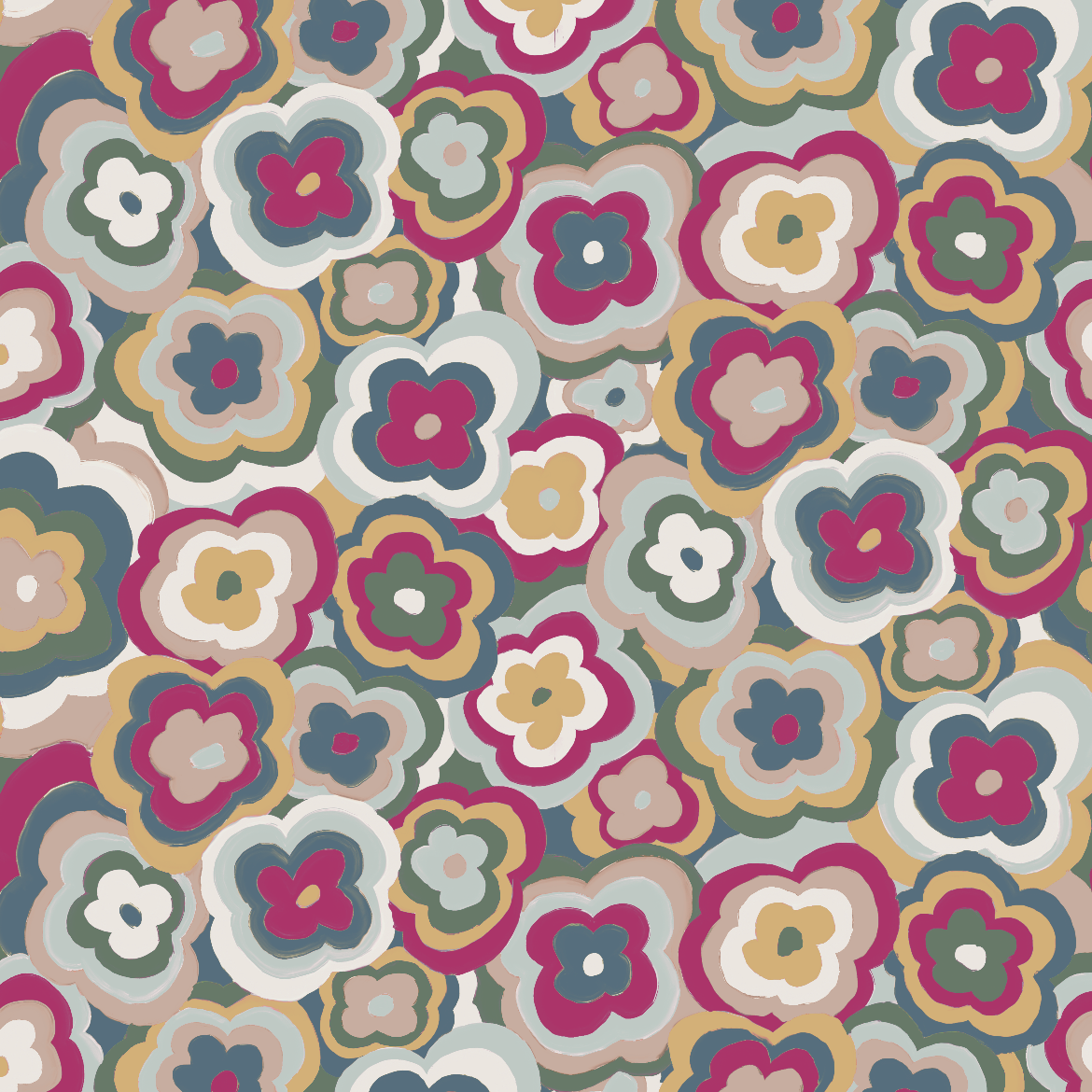 Retro Floral Fabric, Maroon