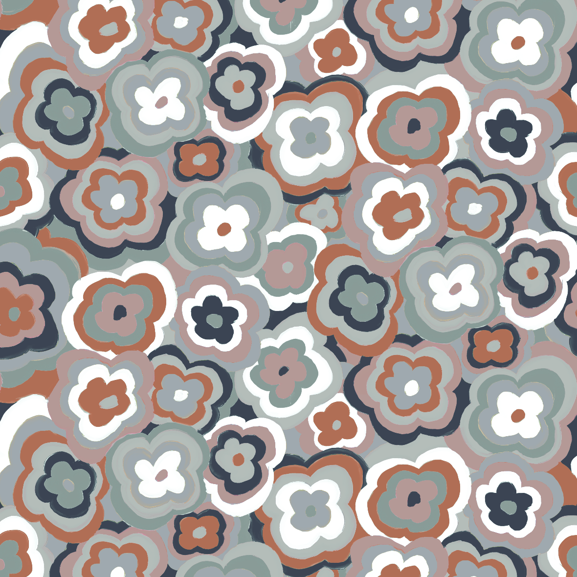 Retro Floral Fabric, Rust