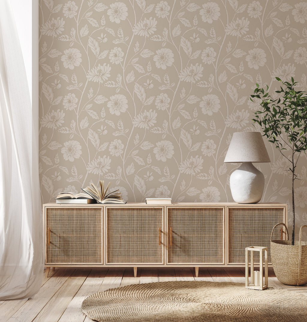 Papier peint Dahlia Retombant, Beige