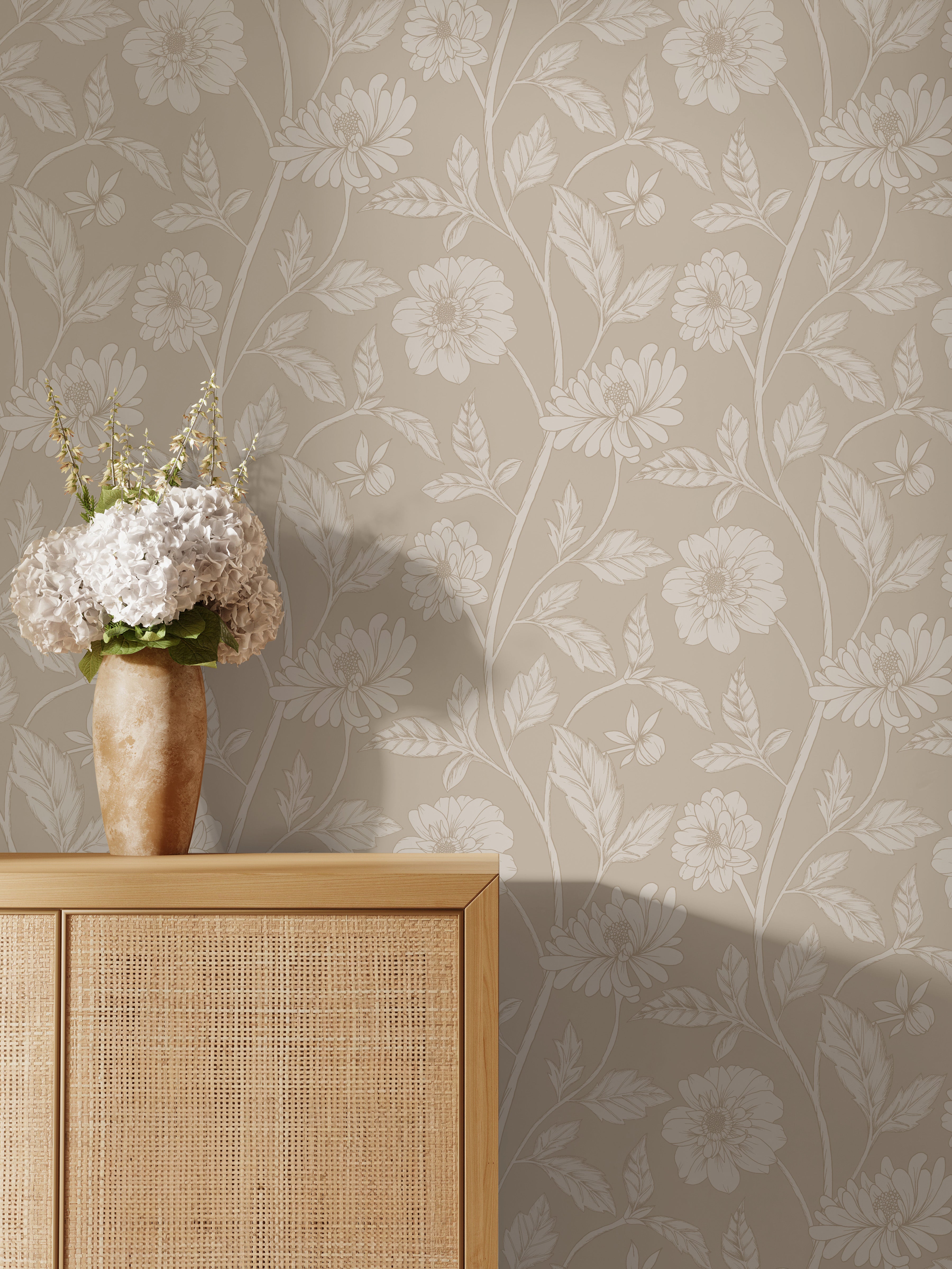 Papier peint Dahlia Retombant, Beige