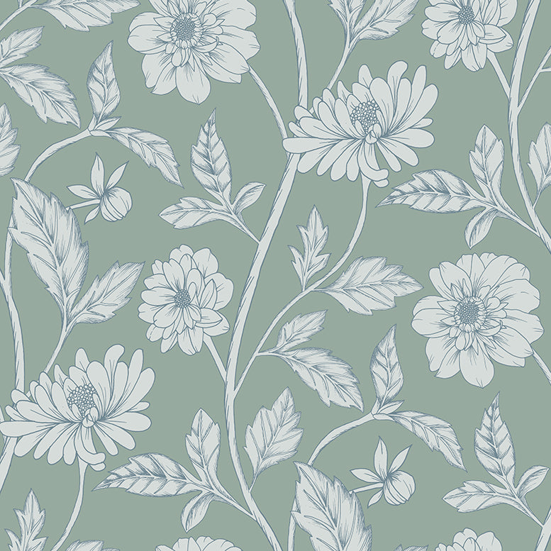 Papier peint Dahlia Retombant, Blue Blush