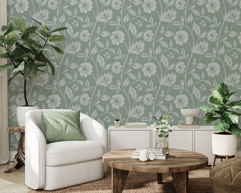Papier peint Dahlia Retombant, Blue Blush