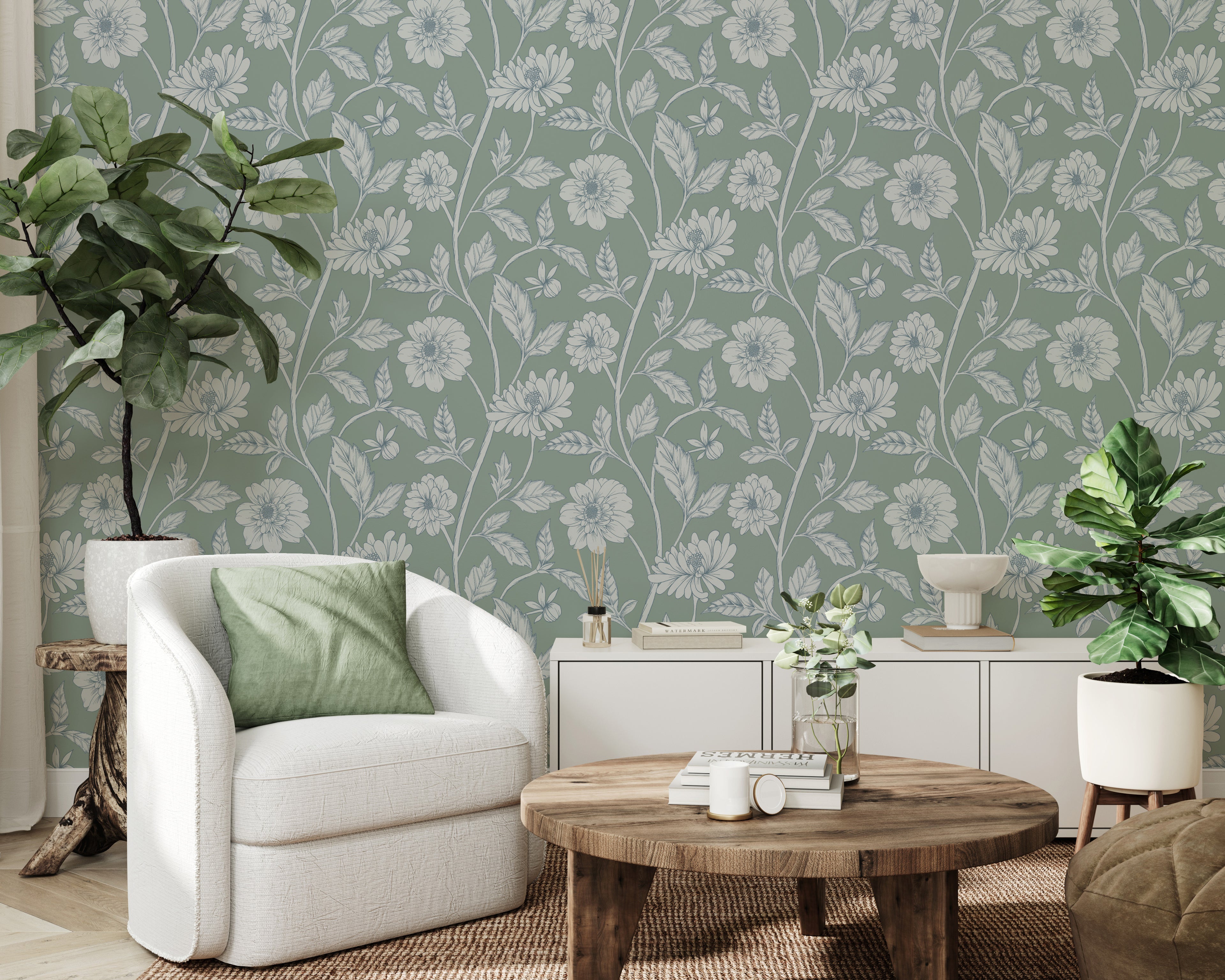 Papier peint Dahlia Retombant, Blue Blush