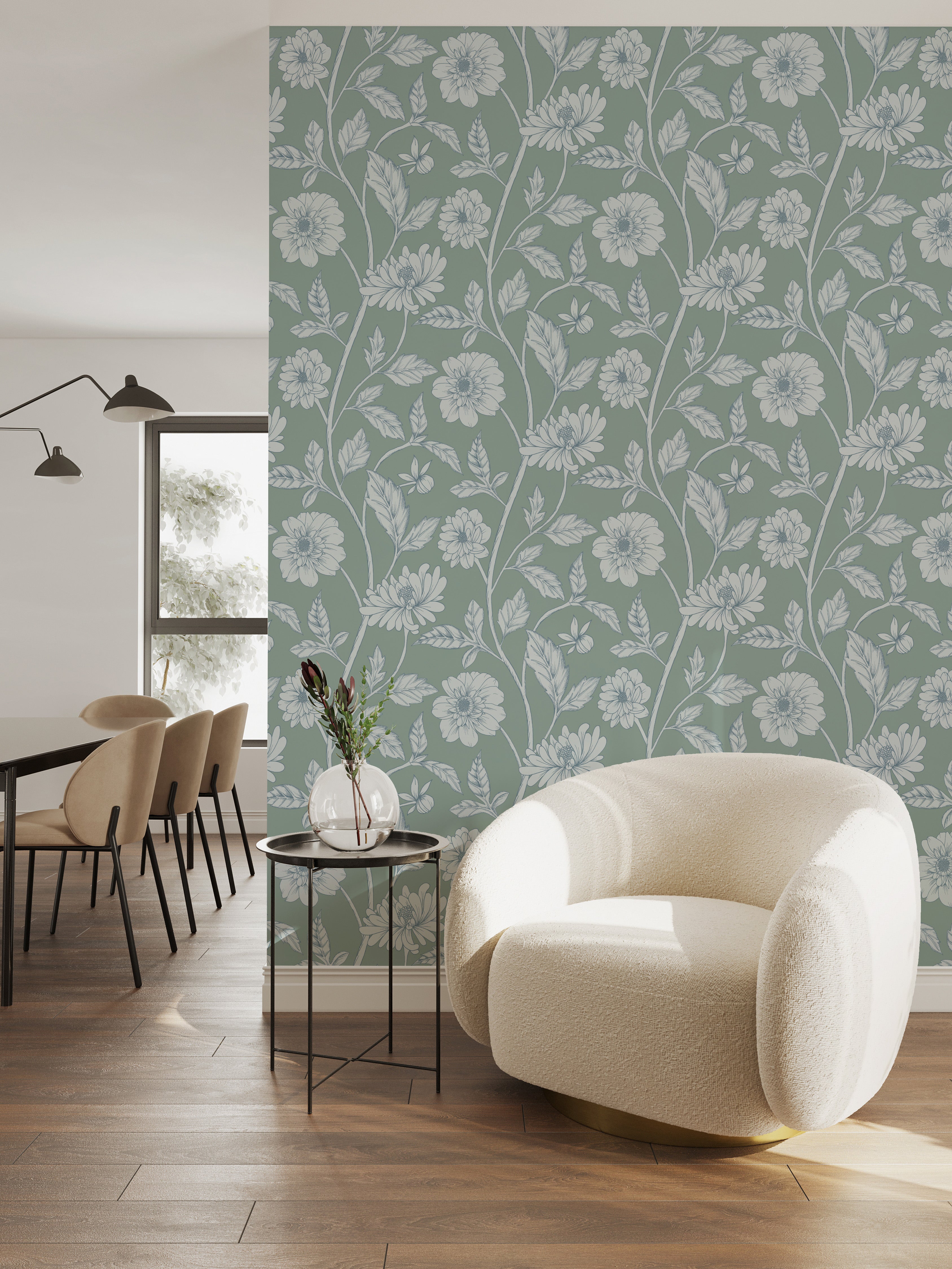 Papier peint Dahlia Retombant, Blue Blush