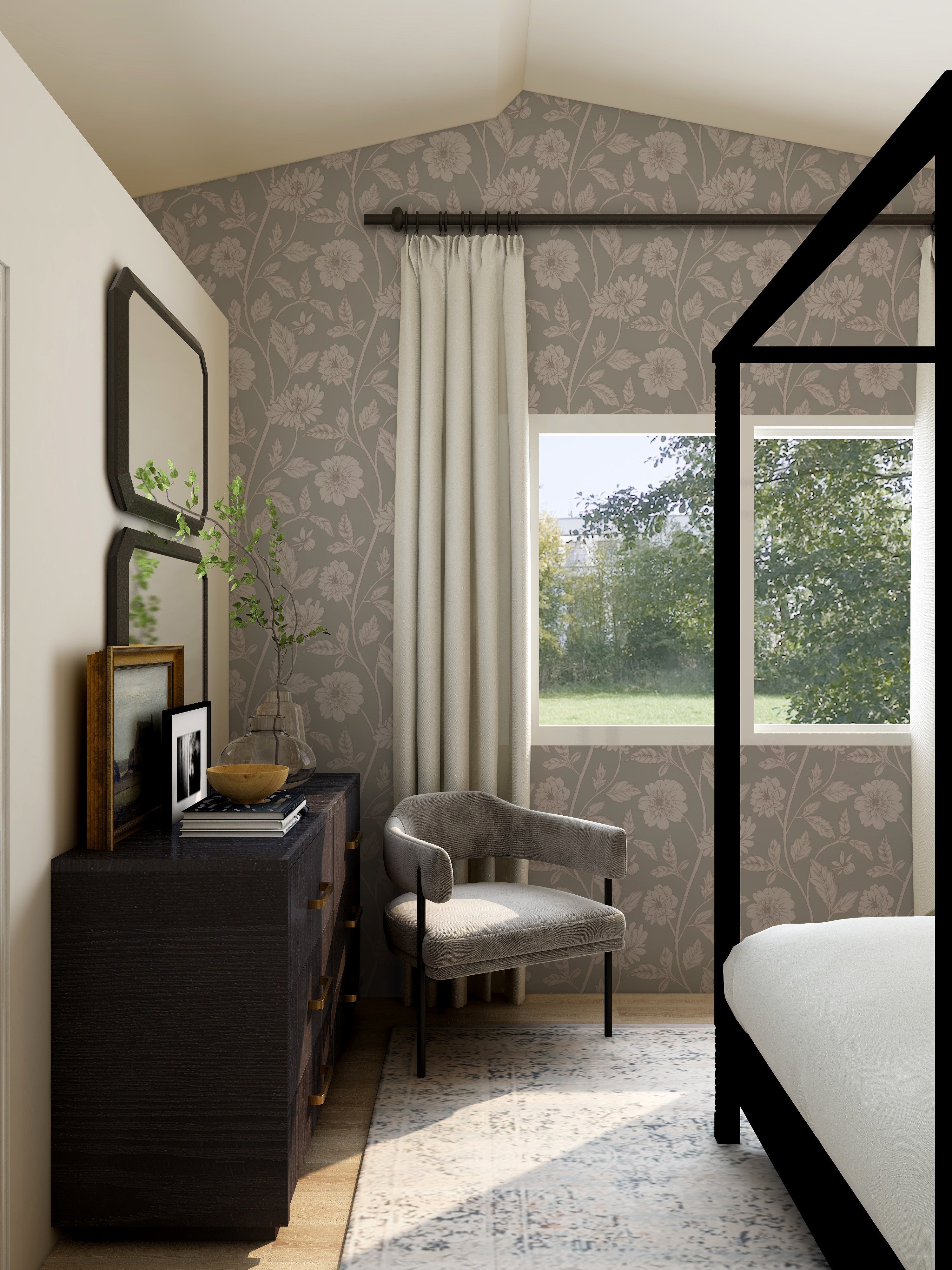 Papier peint Dahlia Retombant, Crystal Grey