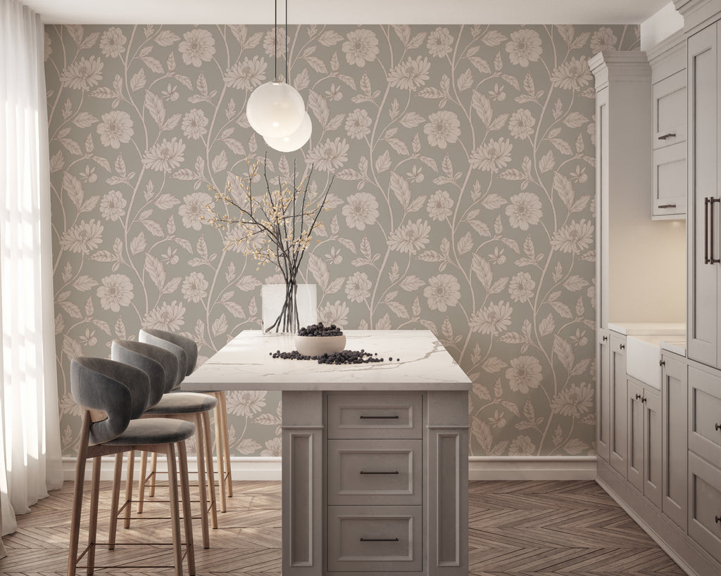 Papier peint Dahlia Retombant, Crystal Grey