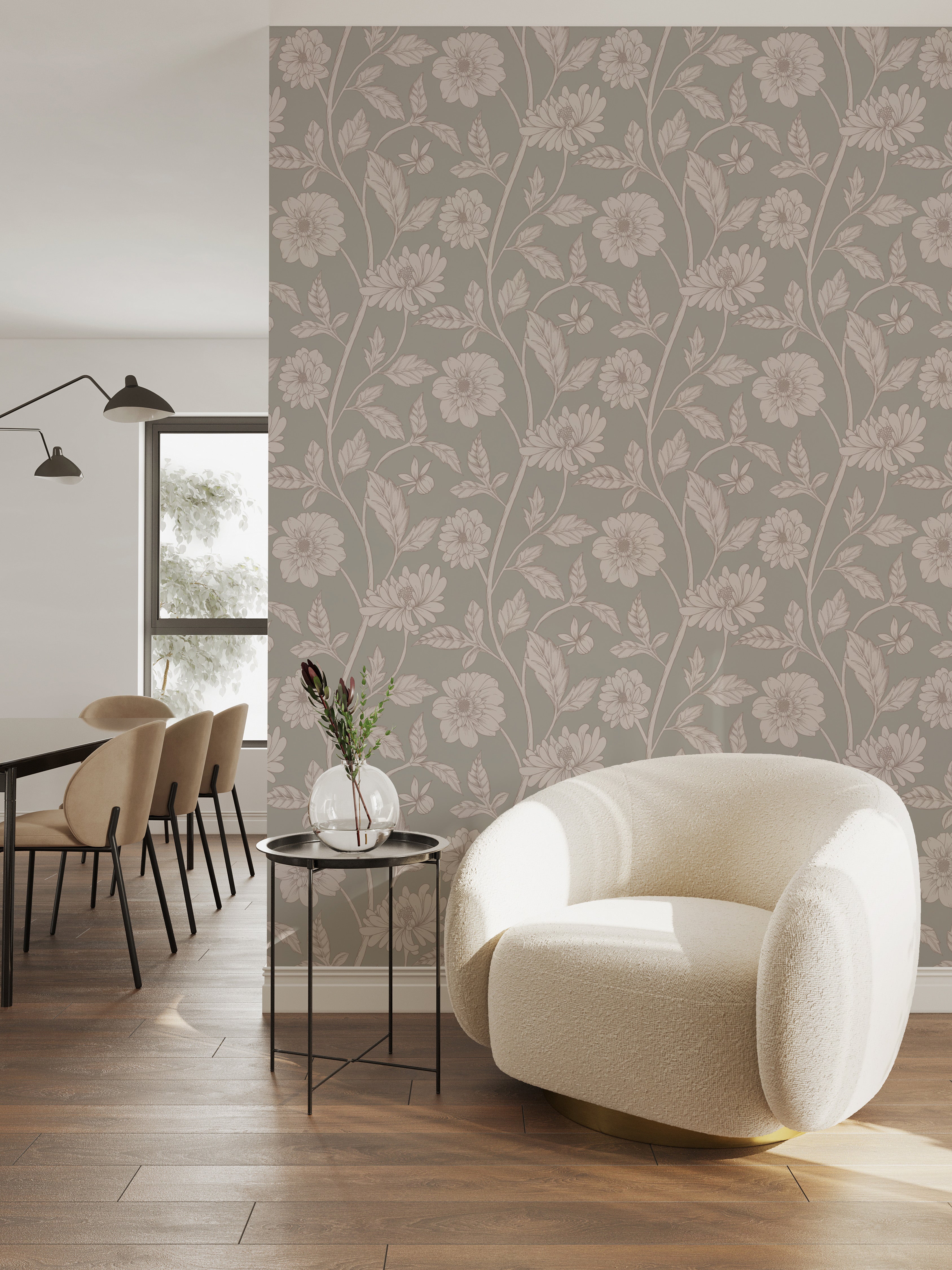 Papier peint Dahlia Retombant, Crystal Grey