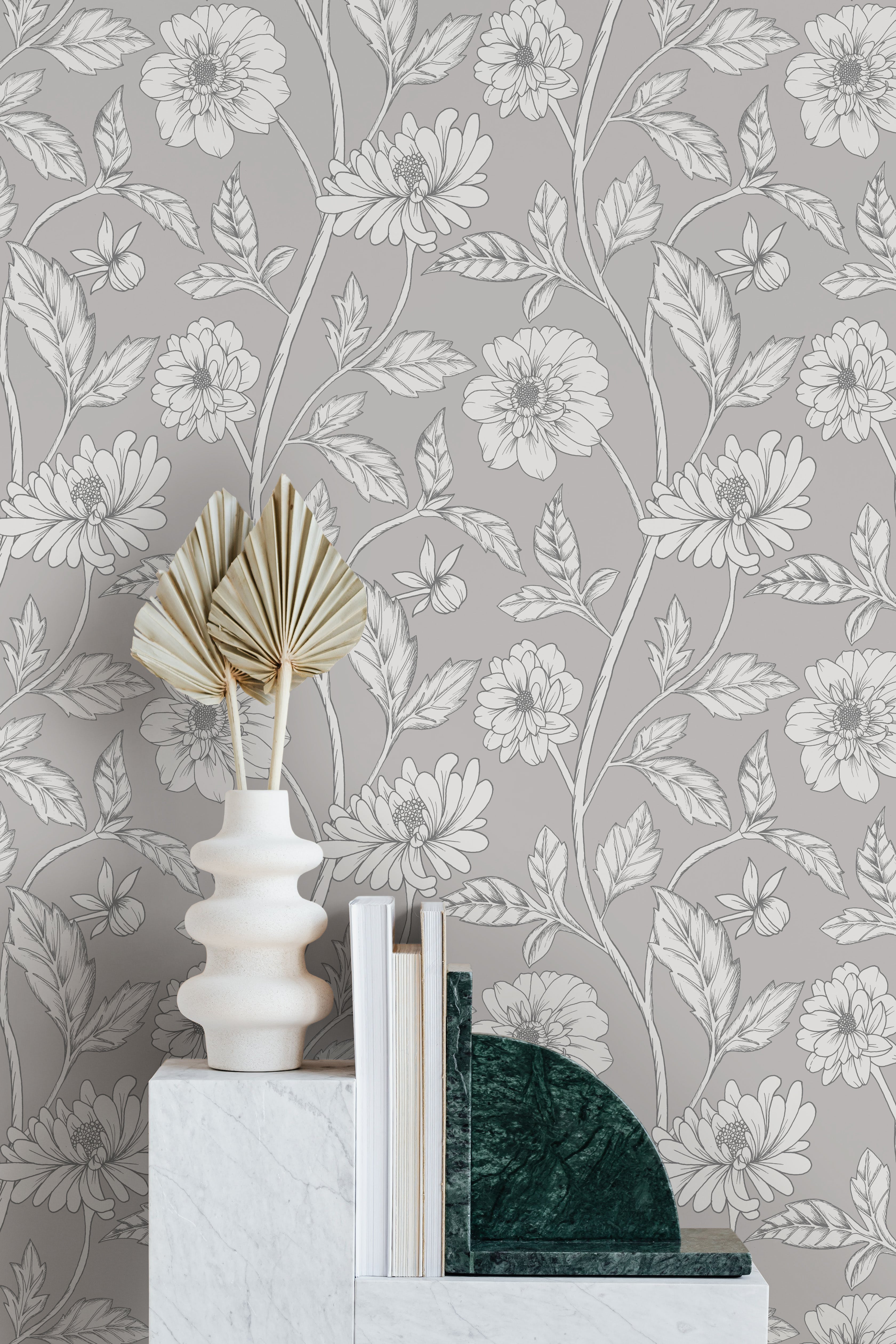 Papier peint Dahlia Retombant, Ice Grey