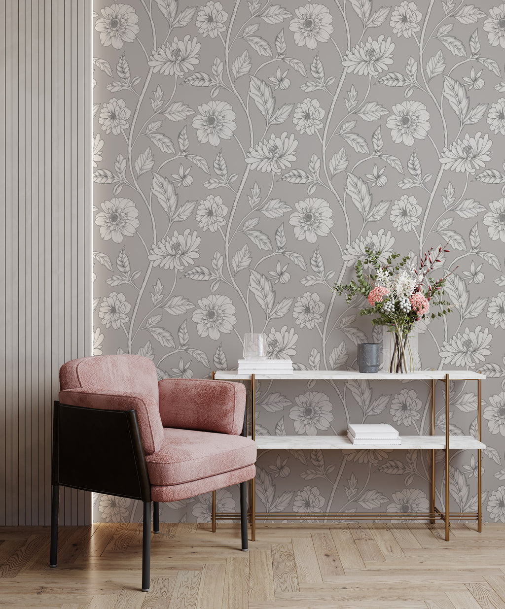 Papier peint Dahlia Retombant, Ice Grey