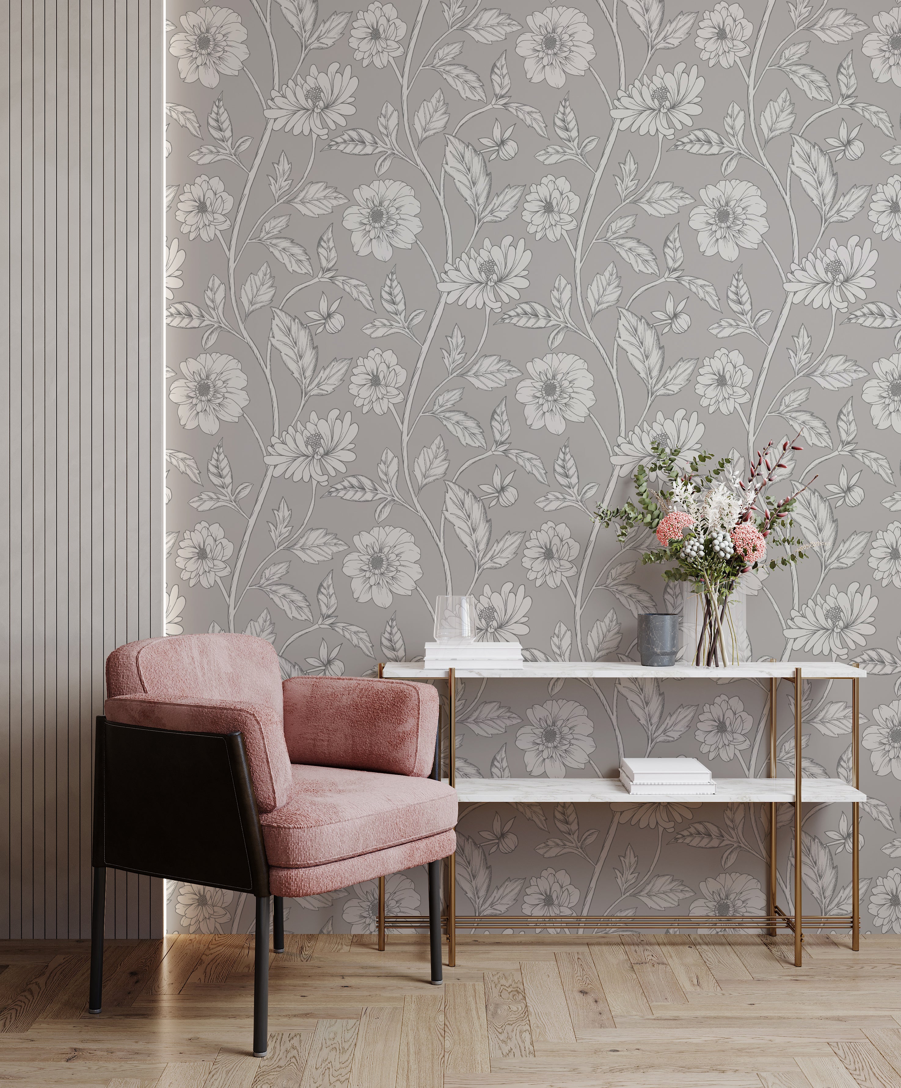 Papier peint Dahlia Retombant, Ice Grey