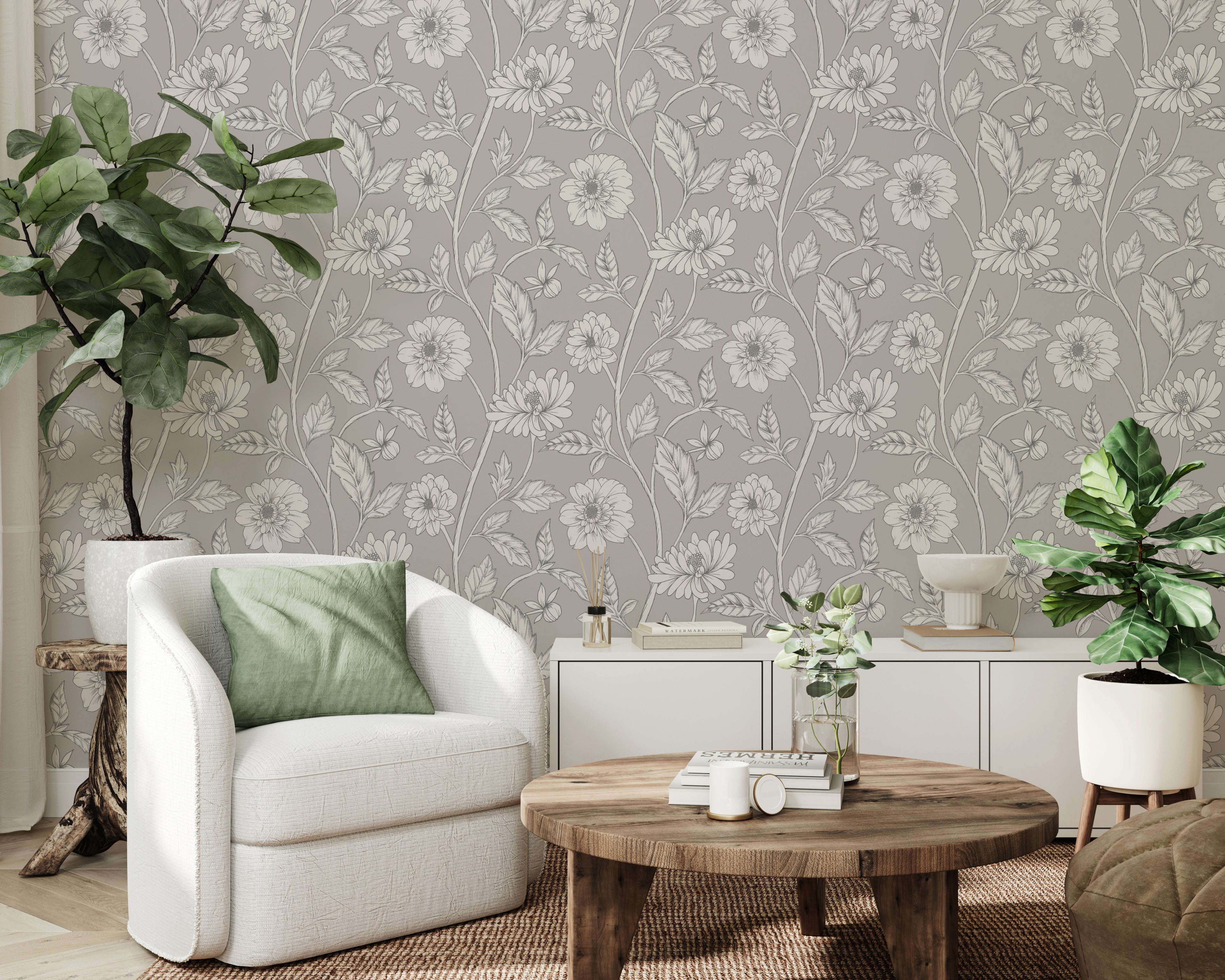 Papier peint Dahlia Retombant, Ice Grey