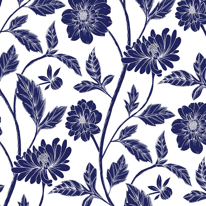 Papier peint Dahlia Retombant, Navy