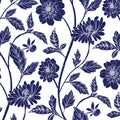 Trailing Dahlia Fabric, Navy