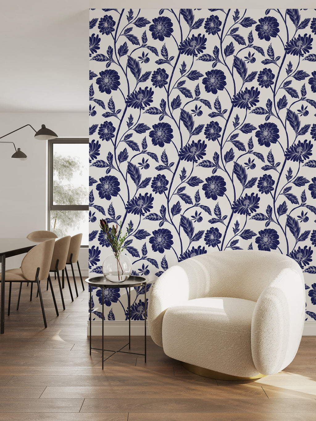 Papier peint Dahlia Retombant, Navy