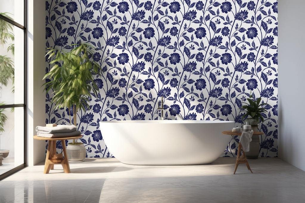 Papier peint Dahlia Retombant, Navy