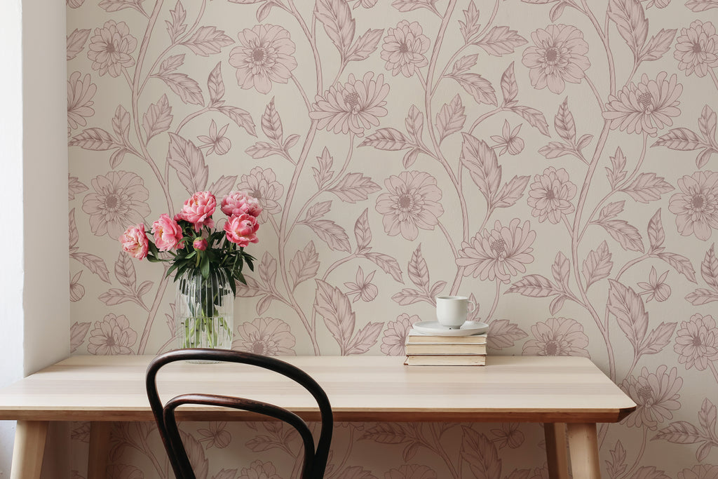 Papier peint Dahlia Retombant, Oyster Haze