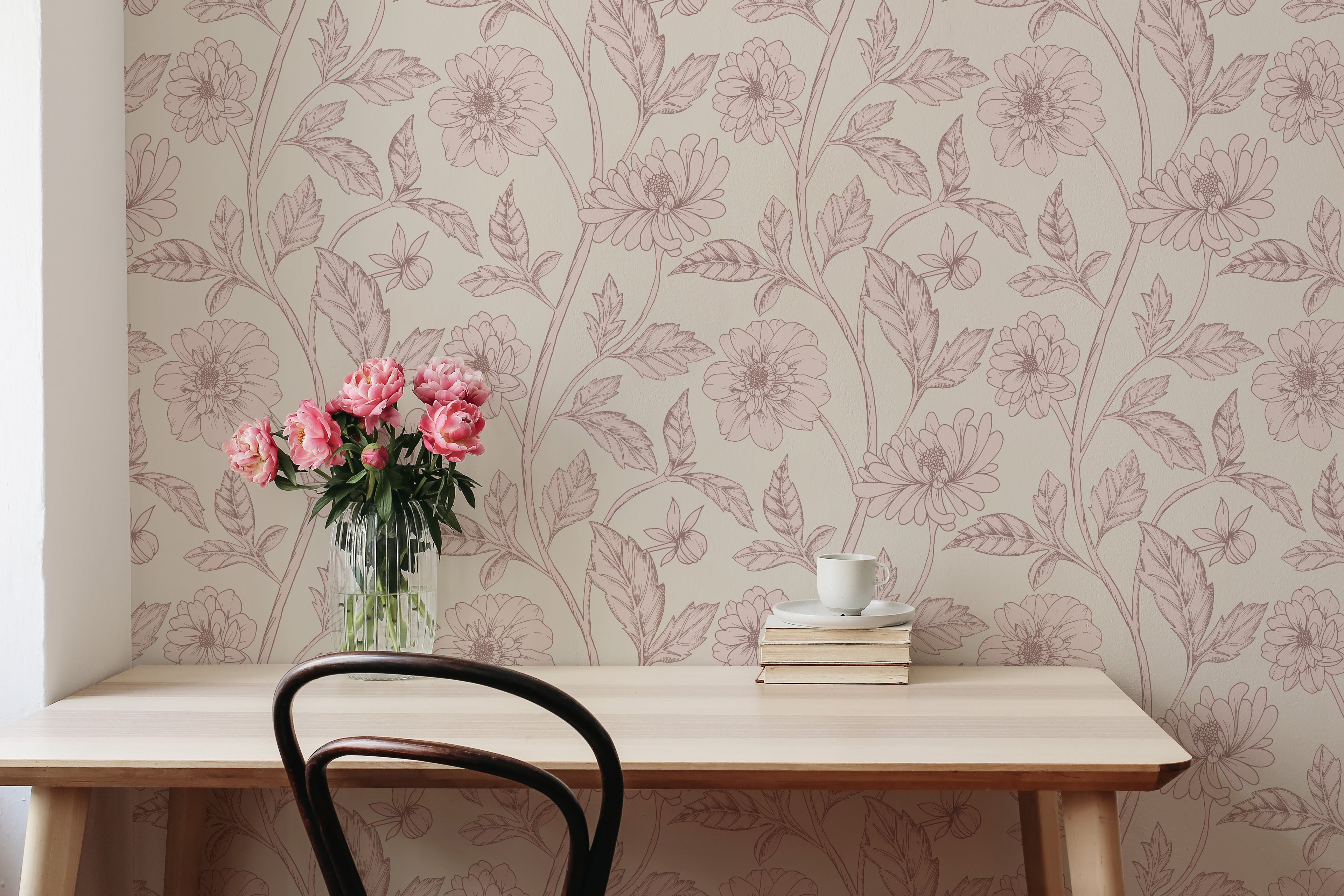 Papier peint Dahlia Retombant, Oyster Haze