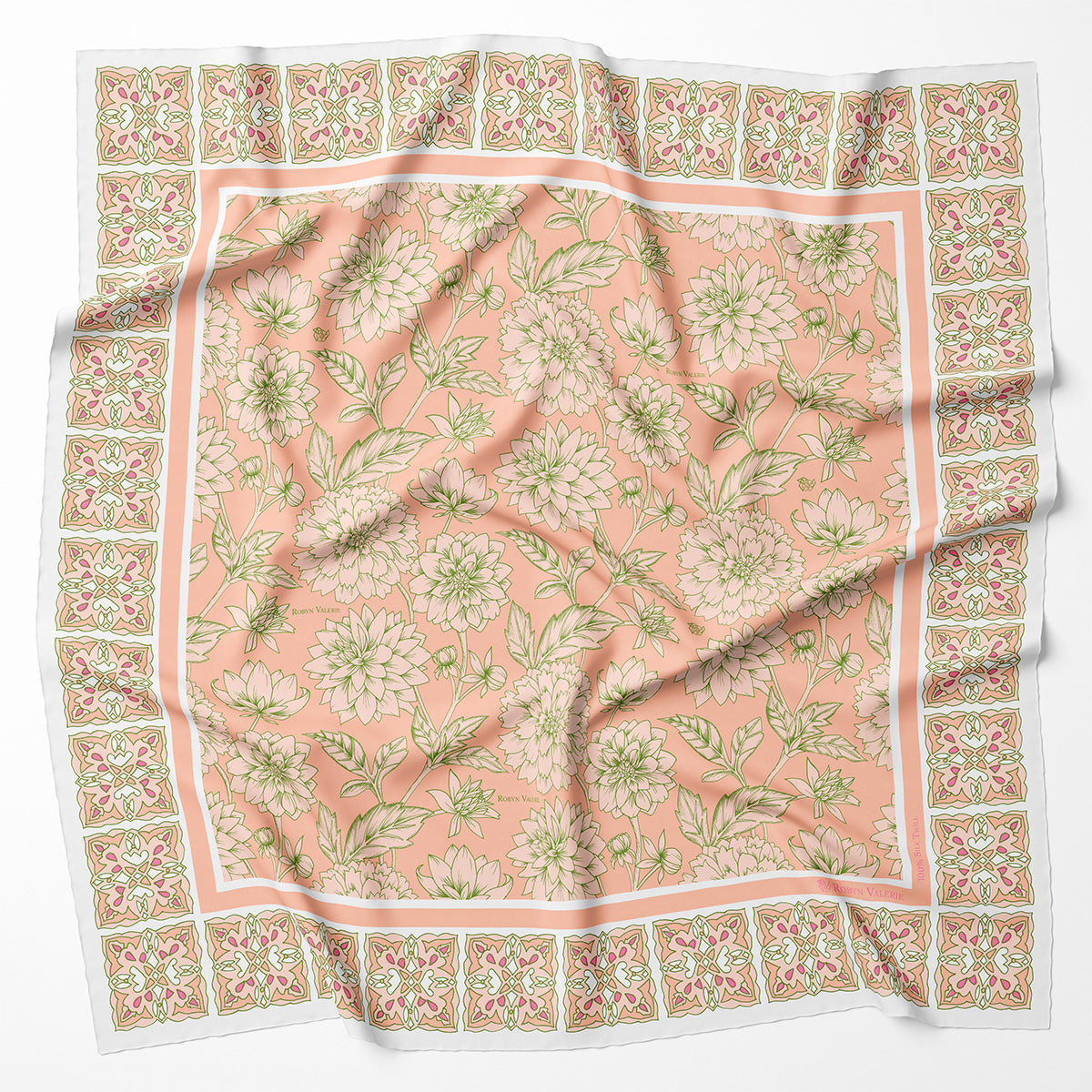 Foulard en soie Melon, Fleurs de dahlia