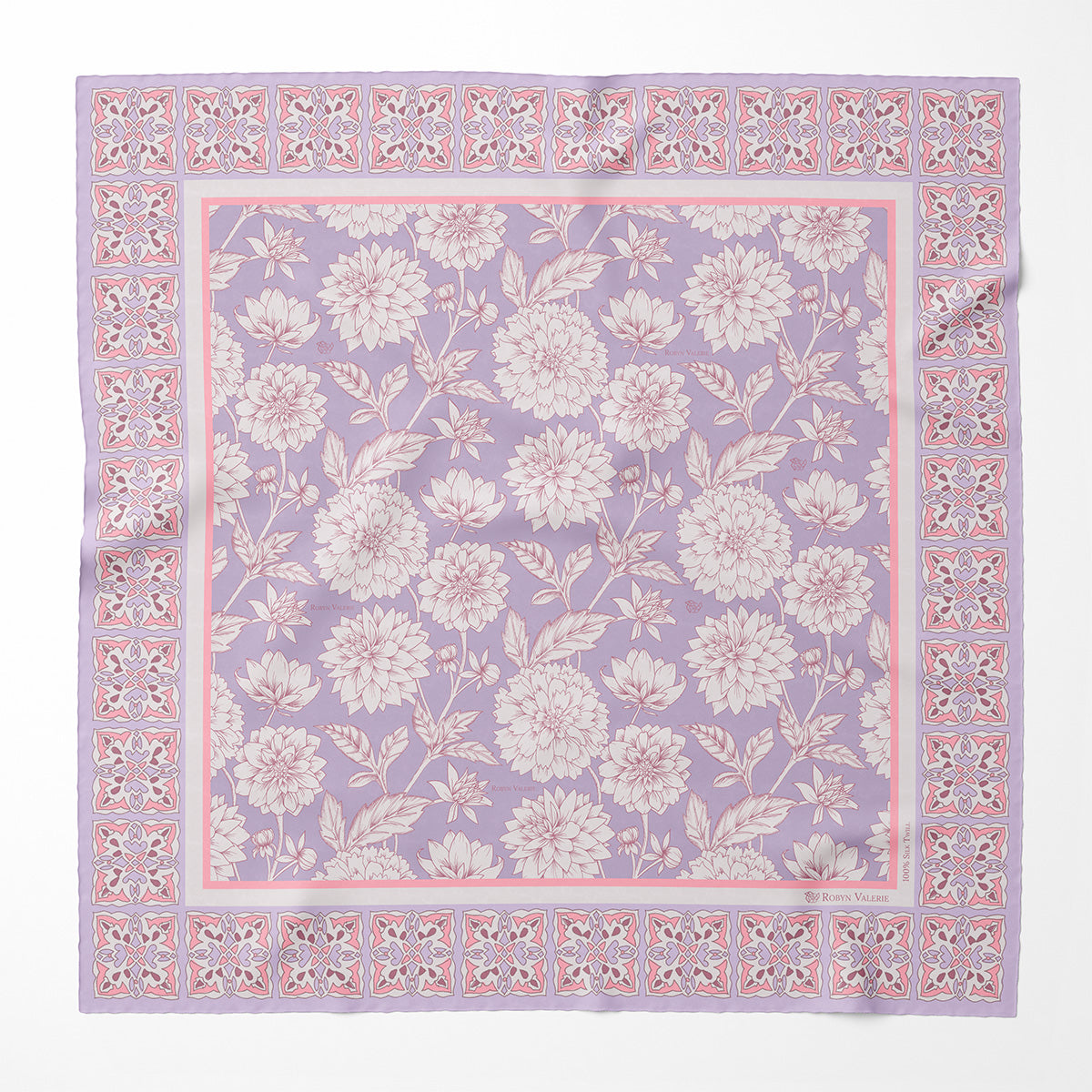 Lilac Silk Scarf, Dahlia Blooms