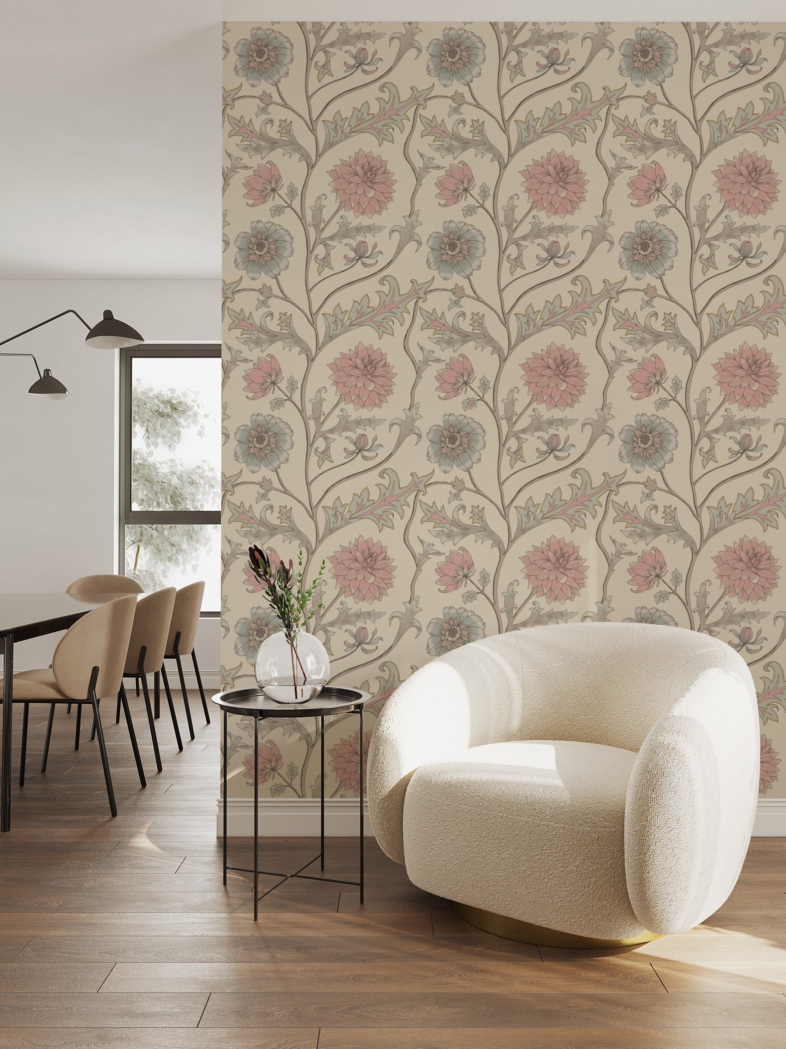 Papier peint Dahlia grimpant, Rose vintage